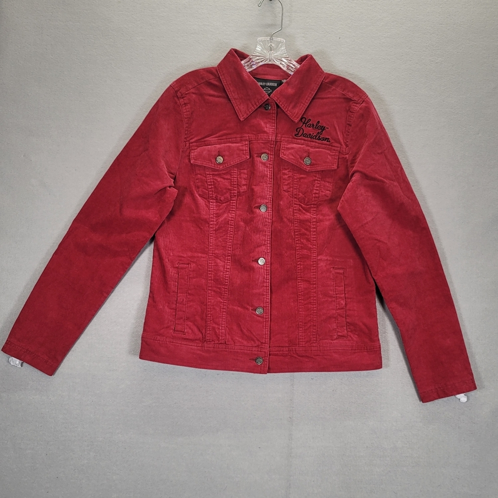 Harley-Davidson Red Women's Denim Trucker Jacket with Script Logo